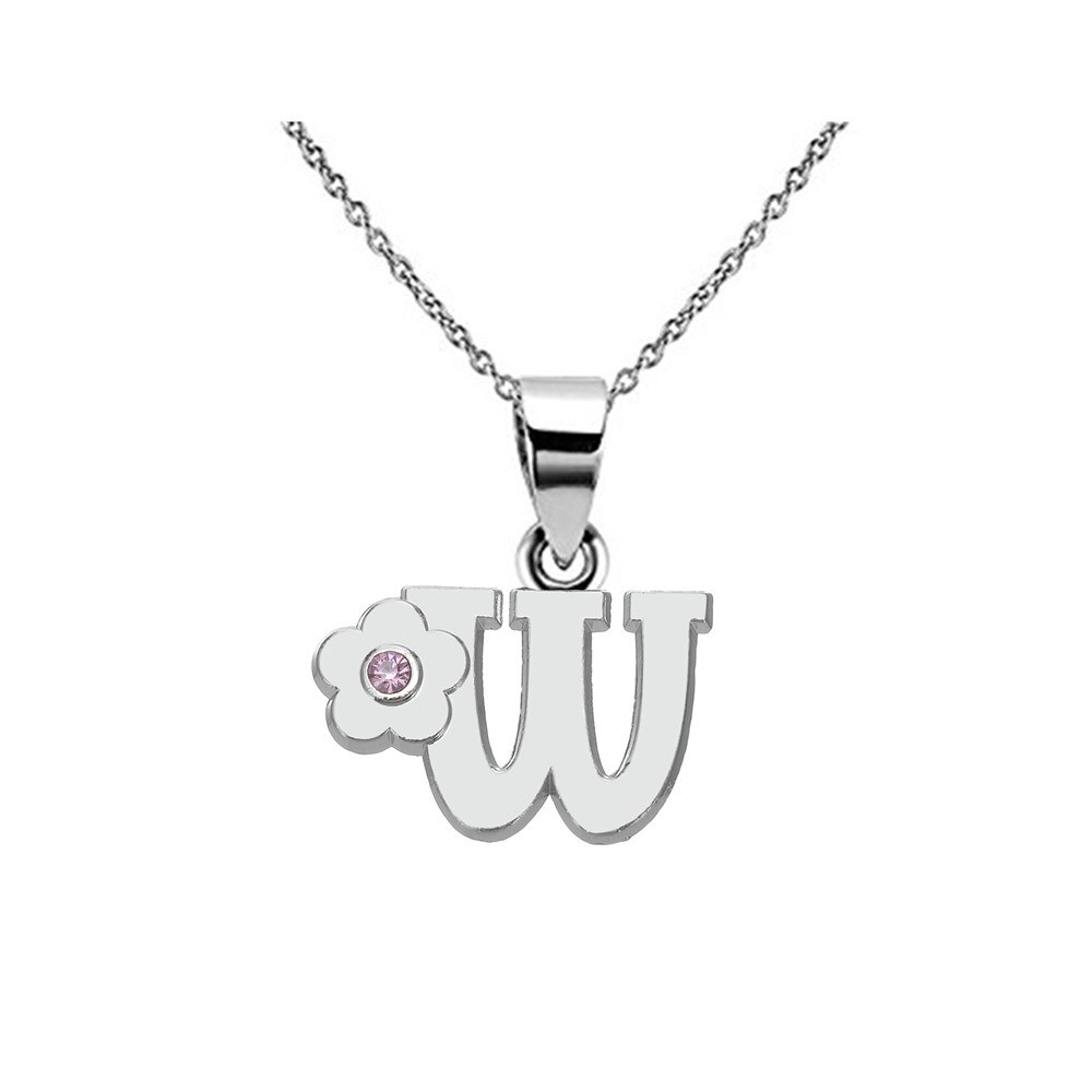 My Shape Initials Flower Letter Name Necklace for Girls Children's Alloy Crystal Flower A-Z Alphabet Pendant Chain Kids Jewelry: Titanium Plated