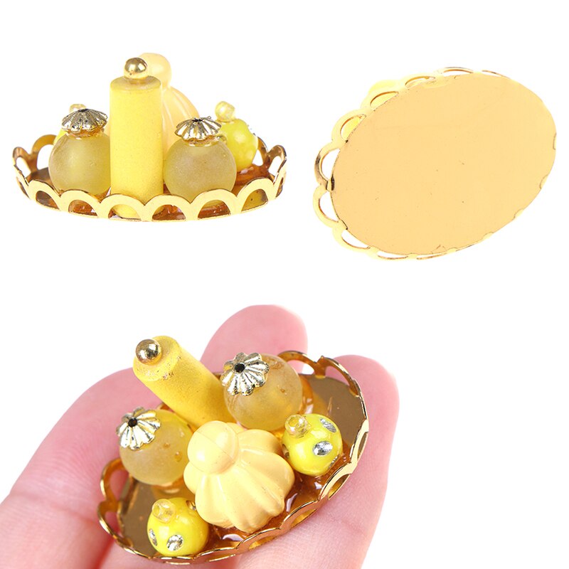 1/12 Miniature Dollhouse Yellow Perfume Bottle with Golden Platter