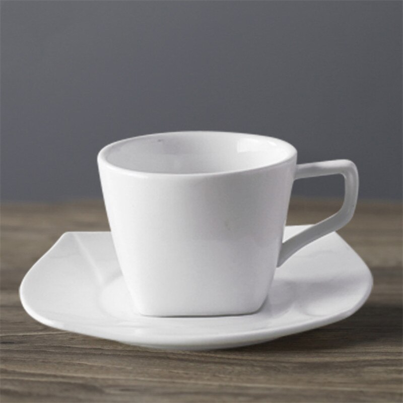 European Ceramic Minimalist Coffee Cup with Saucer Set White Porcelain Afternoon Teacup Latte Cappuccino Mug Drinkware: N