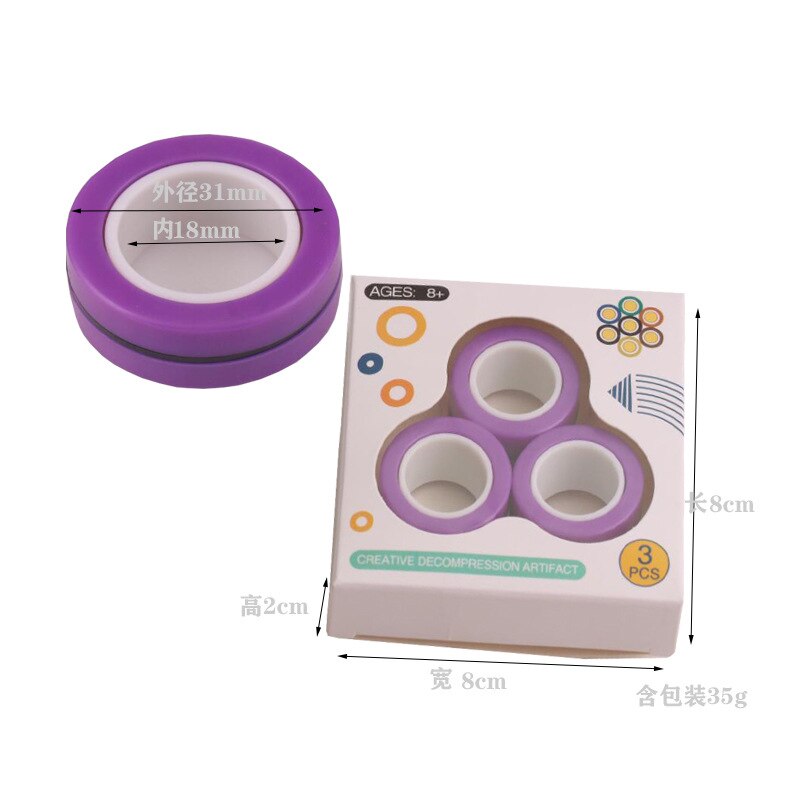 Magnetic Rings Anti-stress toy ring Stress Relief Ring toy For Autism ADHD Anxiety stress Relief Focus fidget finger ring: Purple 3pcs