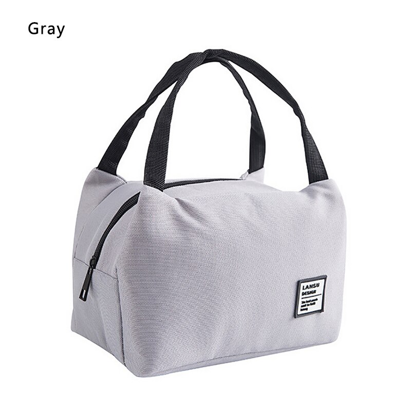 Portable Lunch Bag Built-in Aluminum Foil Thermal Insulated Lunch Box Tote Cooler Bag Bento Pouch Lunch School Food Storage Bags: Gray