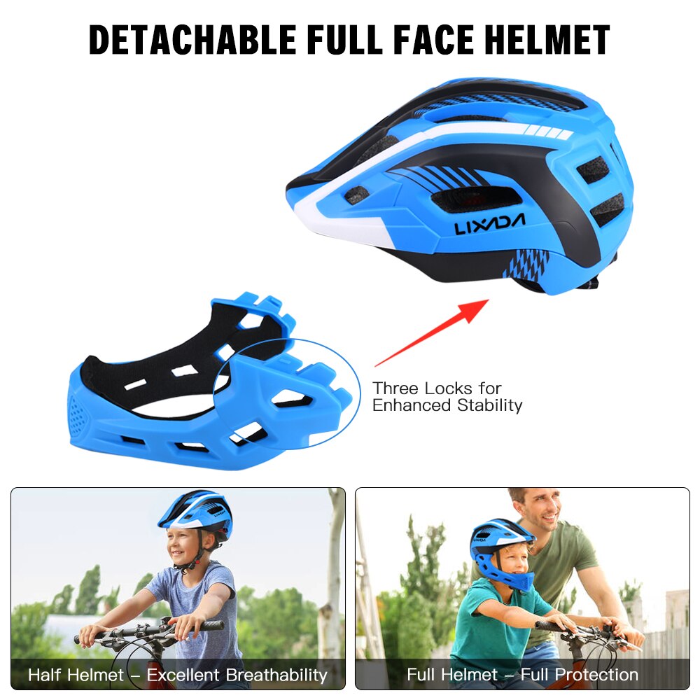 Lixada aftagelig hjelm hel ansigt cykel hjelm åndbar ultralet cykel sports sikkerheds hjelm til børn cykel skateboard