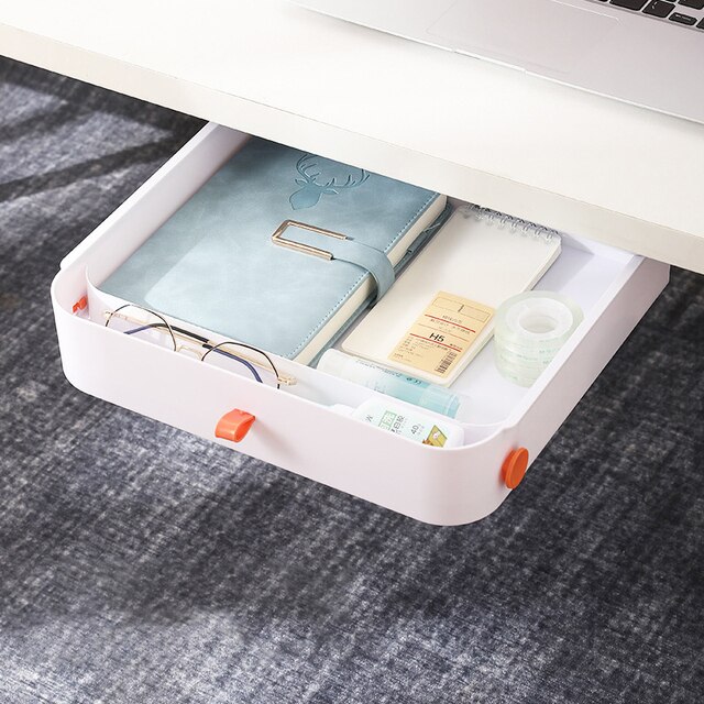 Under Desk Drawer Organizer - Self-Adhesive Storage For Office & Home, Large White