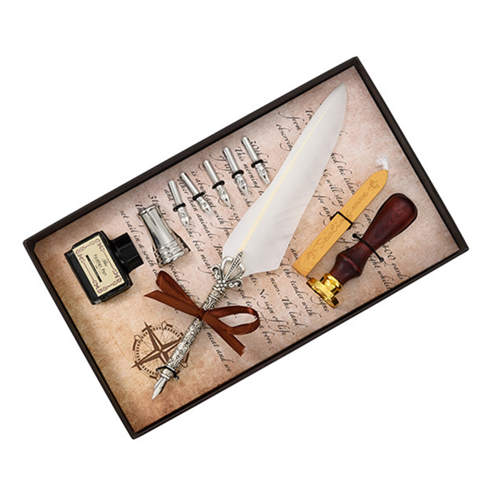 Kalligrafie Veer Dip Pen Schrijven Inkt Set Briefpapier Box Met 5 Nib Bruiloft Quill Pen Desi Fontein Bruiloft Pennen: 10
