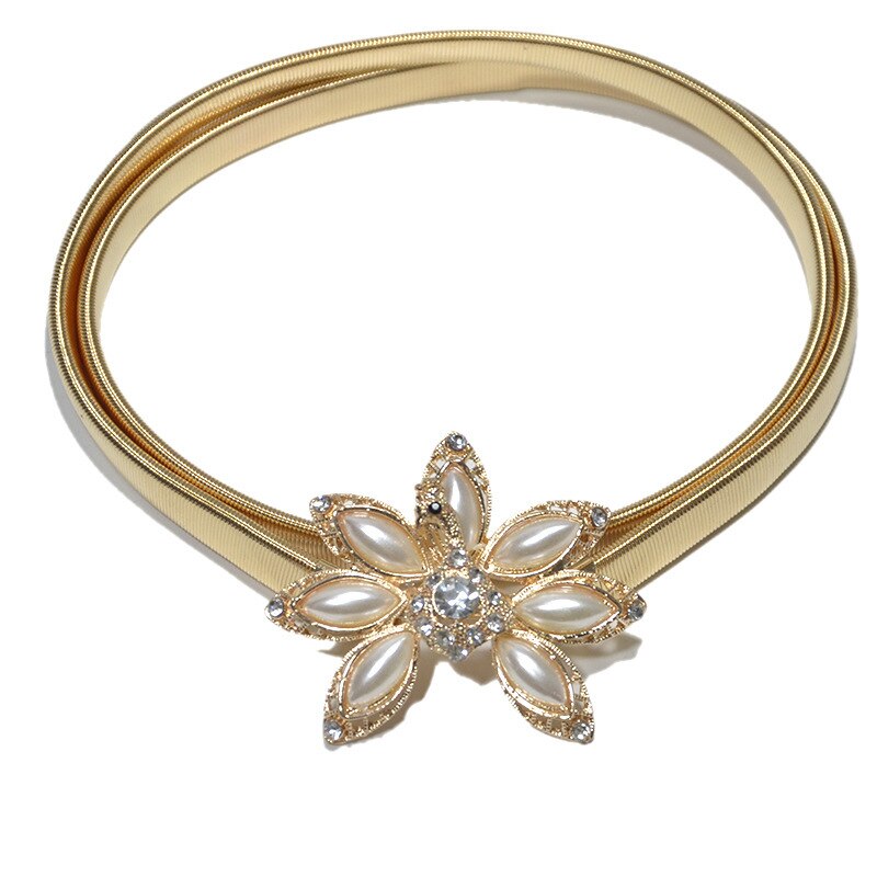 Womens Elastic Metal Waist Belts Women Silver Gold Chain Belts Female Heart Buckle Belts For Ladies Dresses: Peacock2
