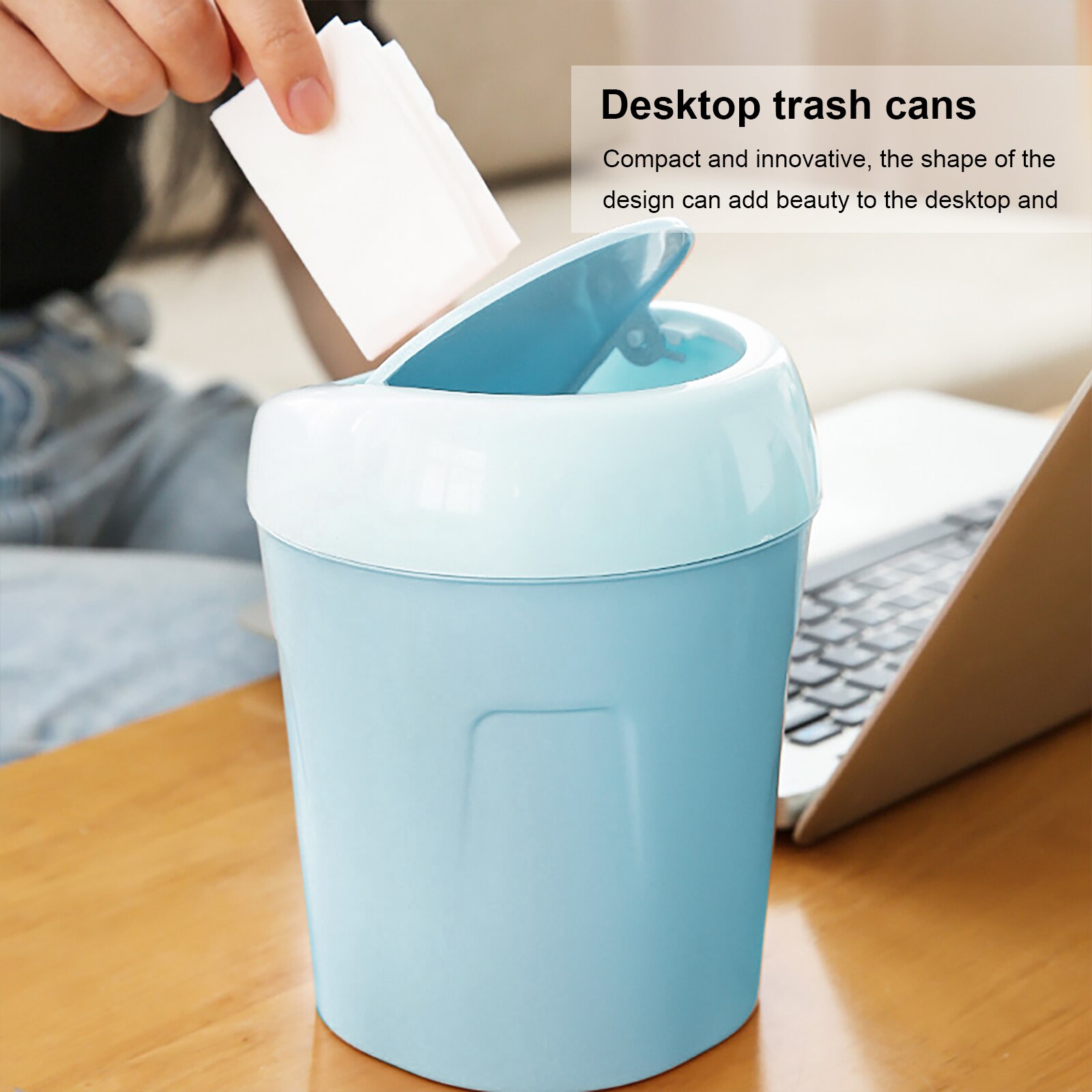 Mini cubo de basura con tapa para el hogar y la Oficina, Mini cubo de basura para escritorio, mesa giratoria, organizador para el hogar