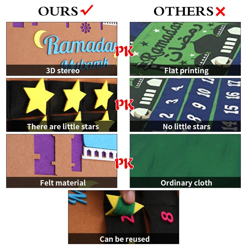 Ourwarm eid mubarak diy filt ramadan-kalender med lomme til børn nedtællingskalender muslimsk balram festindretningsartikler