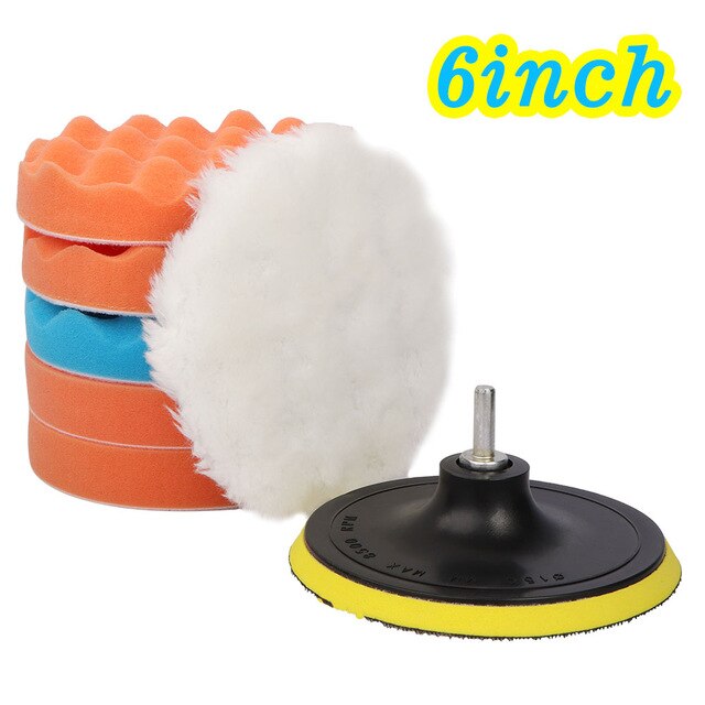 Almohadilla de pulido para coche, almohadilla de esponja de pulido Kit de herramientas de mano, adaptador de taladro de 3, 4, 5, 6 y 7 pulgadas, almohadilla amortiguadora, 8 Uds.: 6 Inch M14