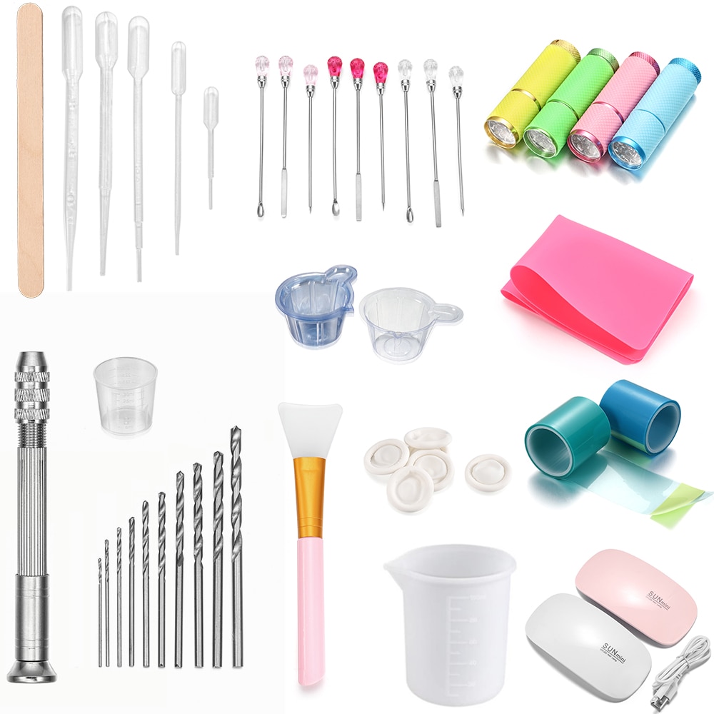 Epoxy Harz Werkzeuge Set Silikon Werkbänke Kunststoff Becher Bohren Bits Sticks Reusable Cup Mini UV Trockner Schmuck Machen Werkzeuge