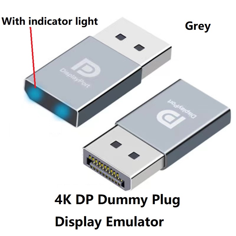 4K DP Dummy Plug Display Emulator Displayport Virtual Monitor Headless Ghost Display EDID Emulator 4K DP Virtual Display Adapter: Grau