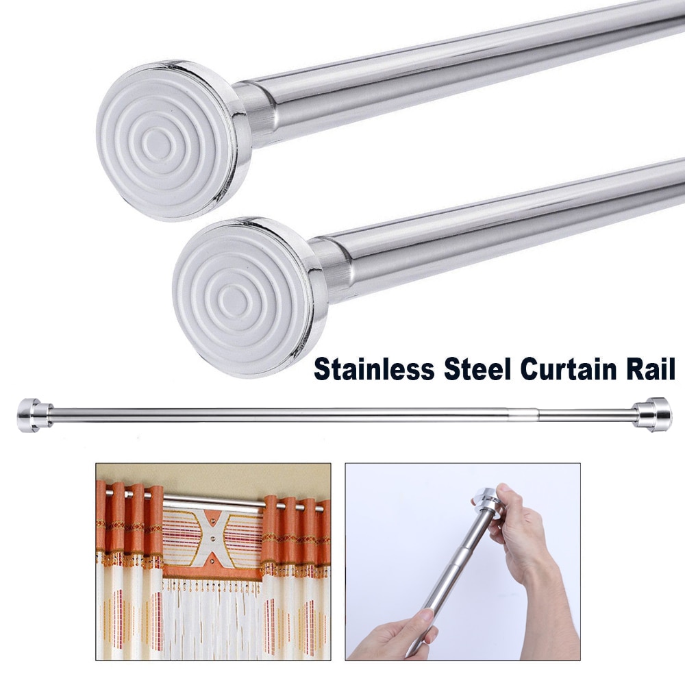Adjustable Stainless Steel Spring Tension Rod Rail For Clothes / Towels / Curtains Curtain Pole Rods #