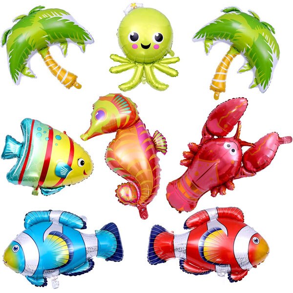 8 Pieces Ocean Animals Balloons Large Animal Balloons Cartoon Fish Balloons Foil Balloons for Kids Birthday Party Decoration Sup