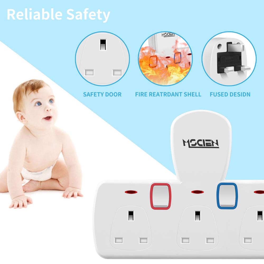 MSCIEN Power Strip UK Plug Multi Smart Plug Extension UK Electrical 13A 3 Outlet Home Charging Gray