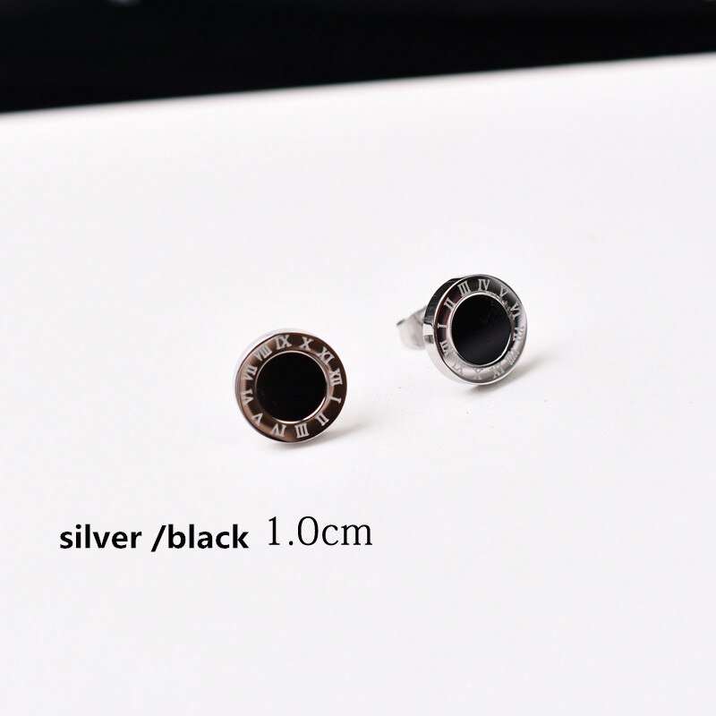 Yun ruo rosa guld svart romersk nummer örhänge kvinna man titan stål smycken födelsedag inte blekna allergivänligt: Silversvart 1.0 cm