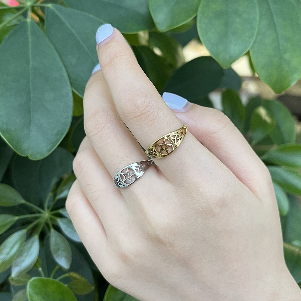 Skyrim – bague pentagramme étoile en acier inoxydable, nœud irlandais, pour femmes et hommes, amulette surnaturelle Wicca, bijoux , , 2025