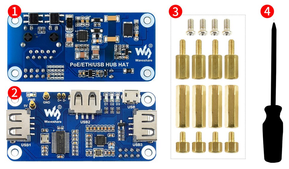 Raspberry Pi Zero PoE Ethernet / USB HUB HAT BOX 3x USB 2.0, 802.3af-Compliant: board