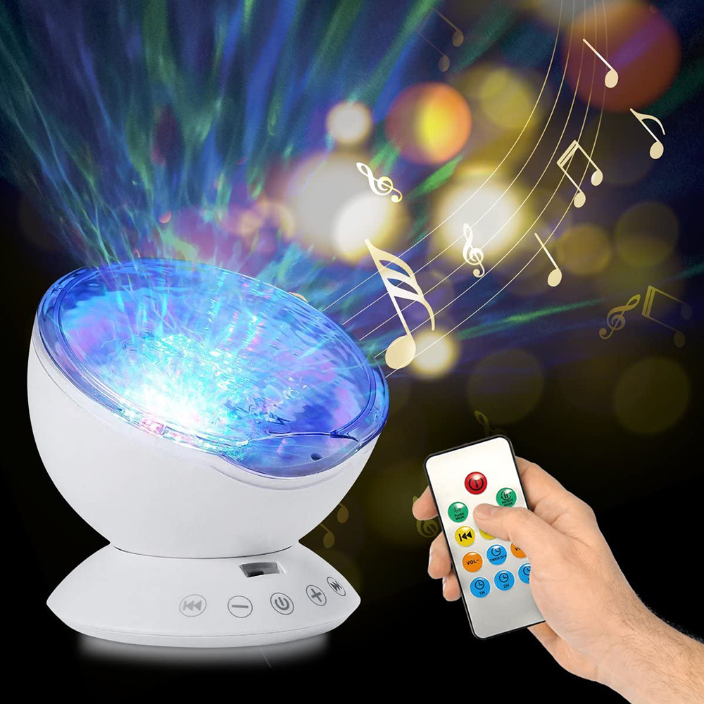 Ocean Wave Projector Light Led Night Lamp Music Player Remote Control USB Starry Projection Living Bedroom Party Decor