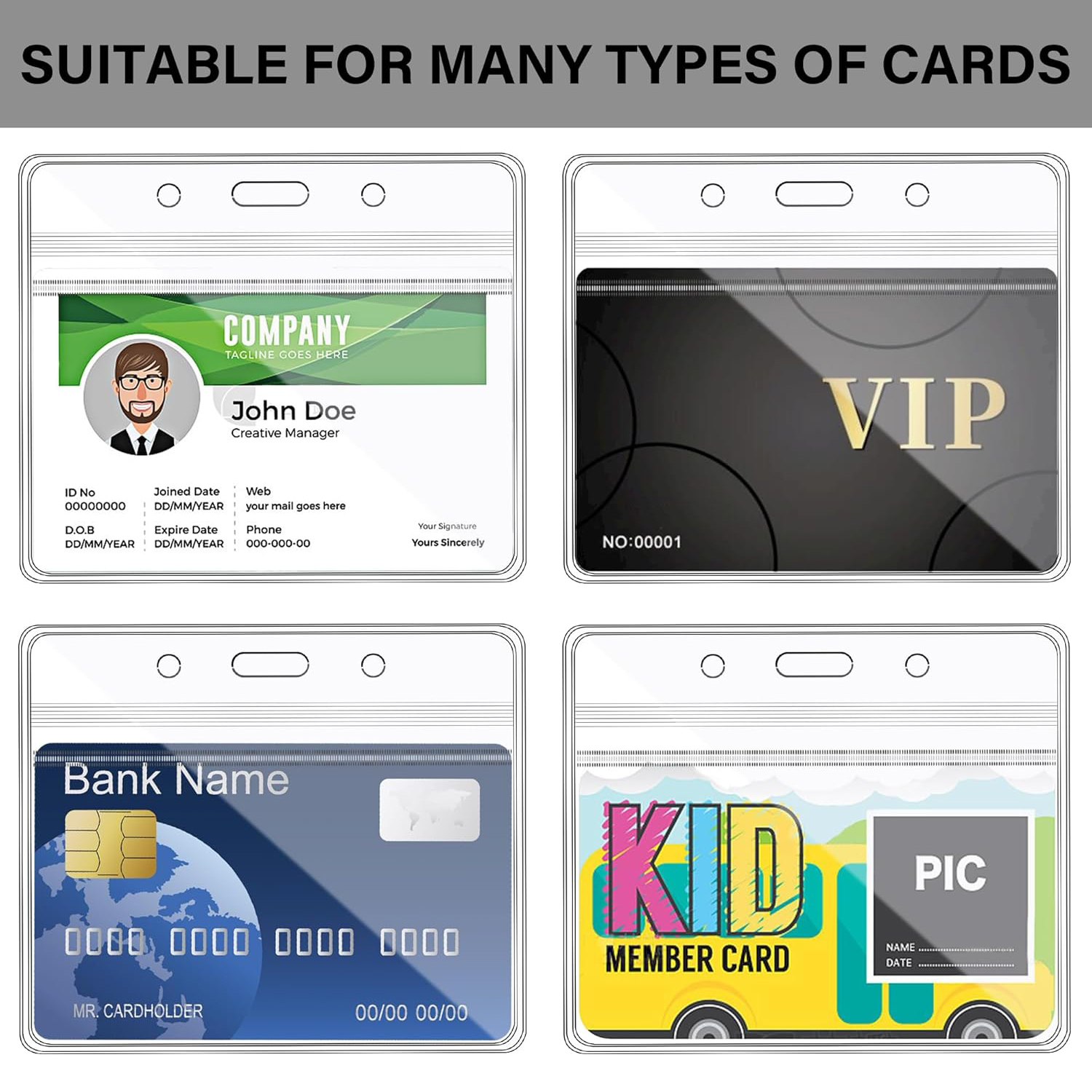 10-30Pcs Horizontal ID Card Badge Holder Waterproof Clear Card Sleeve Case Cover ID Card Protector Pouch with Resealable Zip