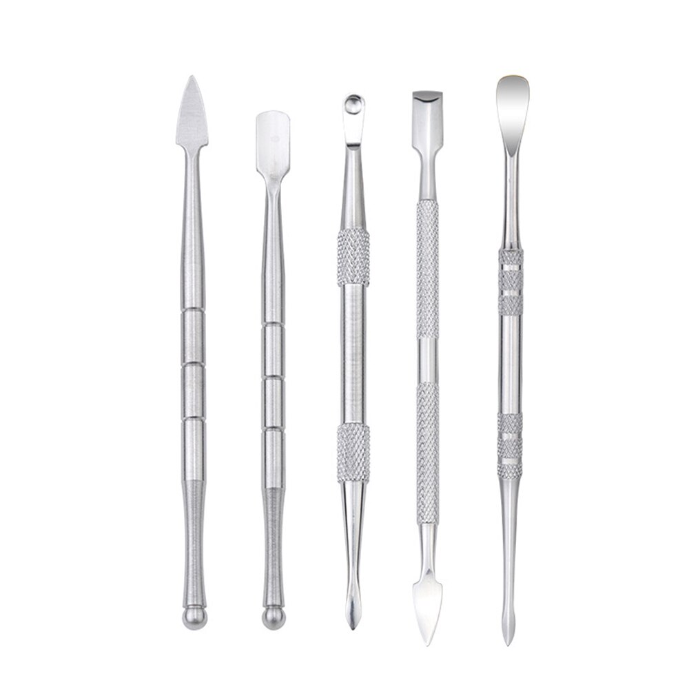 5 Stks/set Cuticle Pushers Wax Carving Tool Rvs Multifunctionele Titanium Nail Lepel 5Ml Siliconen Container Accessoires