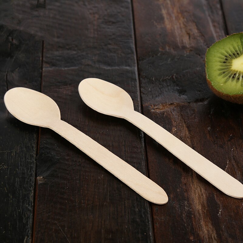 100 Pcs Takeaway Pakket Disposable Houten Mes Vork Lepel Verjaardag Wedding Party Cake Dessert Fruit Servies