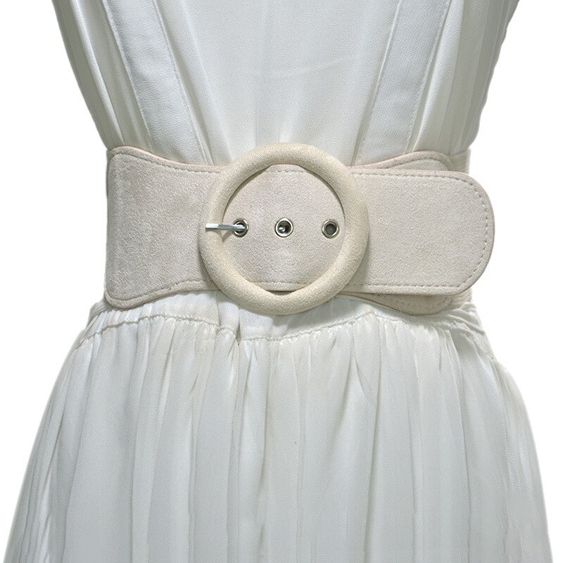 Moda damska zamsz elastyczny pas dół kurtki szeroki pas dobre dopasowanie elegancka sukienka ze sprzączką pas klamra miękki pas: biały