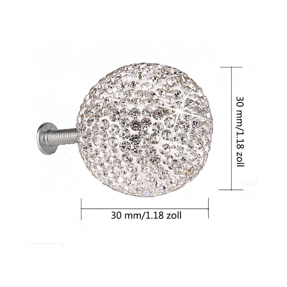 Manija de cajón de bola de cristal brillante, perilla de puerta de diamante con 5 uds. De tornillos de tuerca