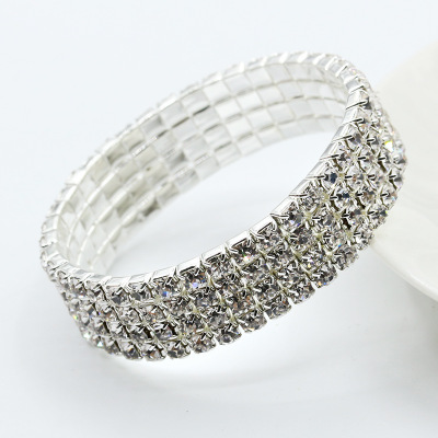 Bracelet de mariée élastique de couleur argent, bijoux en cristal strass extensible complet, Bracelet brillant pour femmes: qwsl10A04