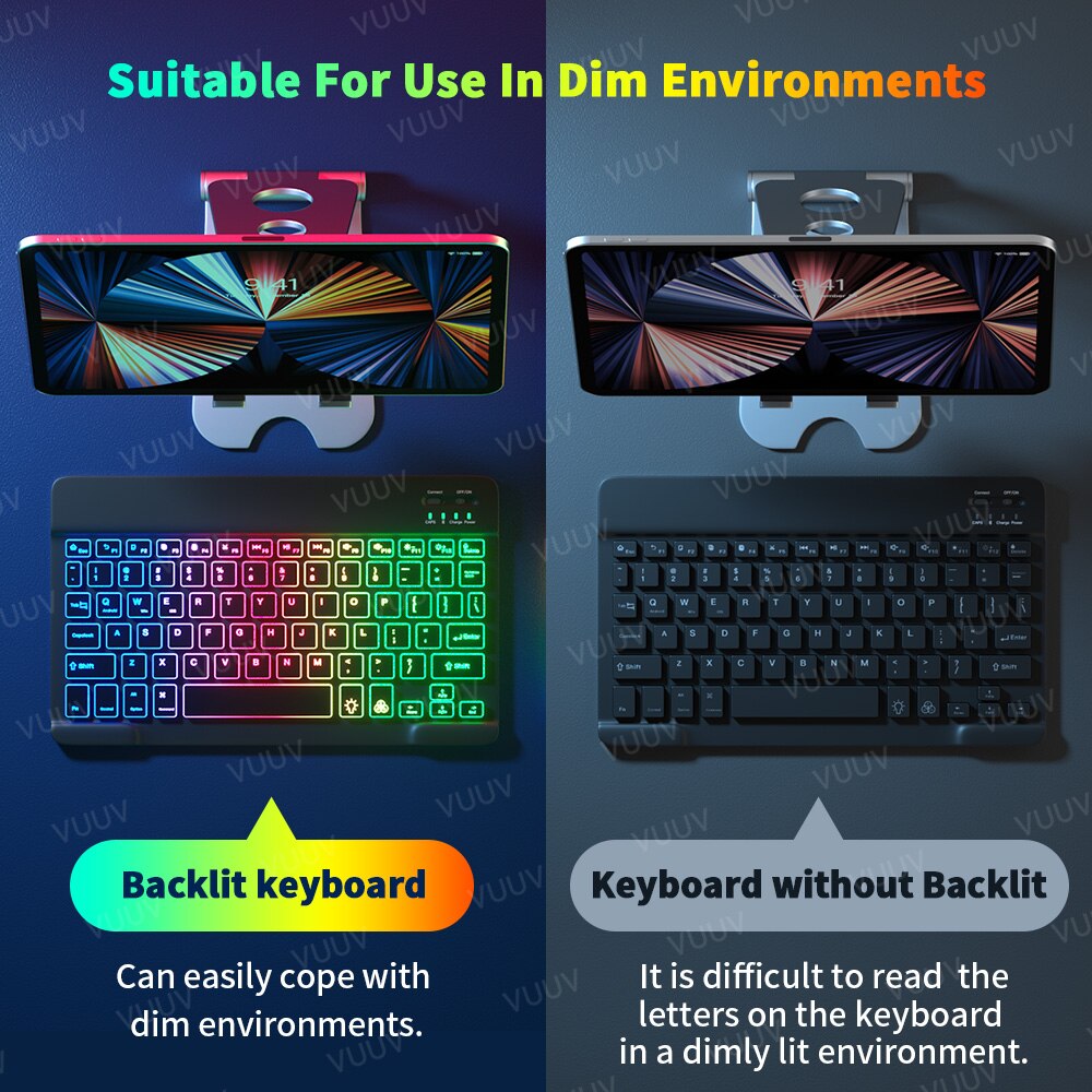Bluetooth-compatible iPad Keyboard Mouse For iPad Pro 11 12.9 Air 4 7th 8th Rainbow Backlit Wireless Tablet Keyboard For Android