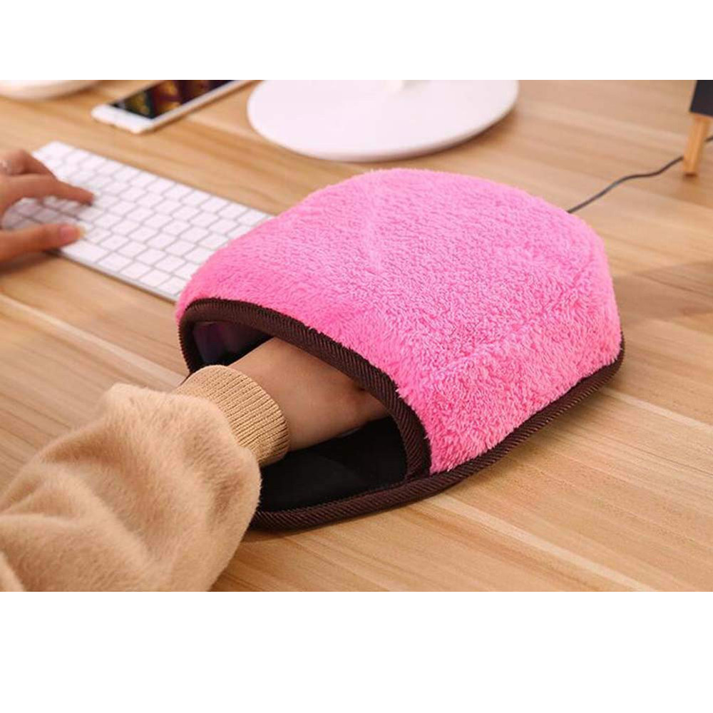 Pink USB Heated Mouse Pad Mouse Hand Warmer With Wristguard Warm Winter Mouse Mat USB Port Office Home Use Accessories: Pink 