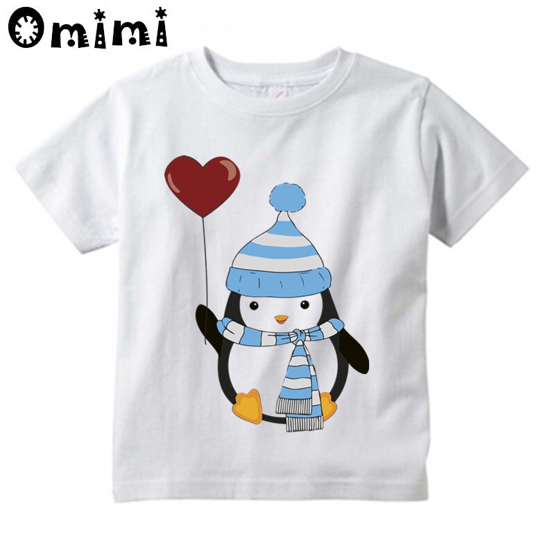 Kinderen Pinguïn In Liefde T-shirts Jongens/Meisjes Zomer Witte T Shirts Kid Mooie Animal Kleding Peuter Korte Mouw tops: 8T