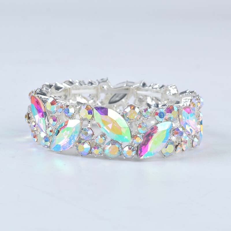 Eenvoudige Ab Kleur Crystal Manchet Armbanden Armband Grote Brede Stretch Bangle Sieraden Giften Voor Vrouwen Bruiloft Accesorios: AB
