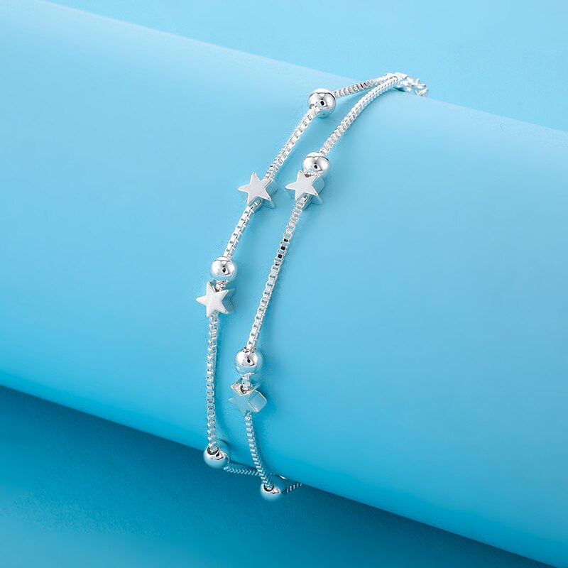 Daiwujan 925 silber-Charme-sterne-armbänder für damen, doppellagig, perlenbox-kette, glücksarmband, Party-sommerschmuck