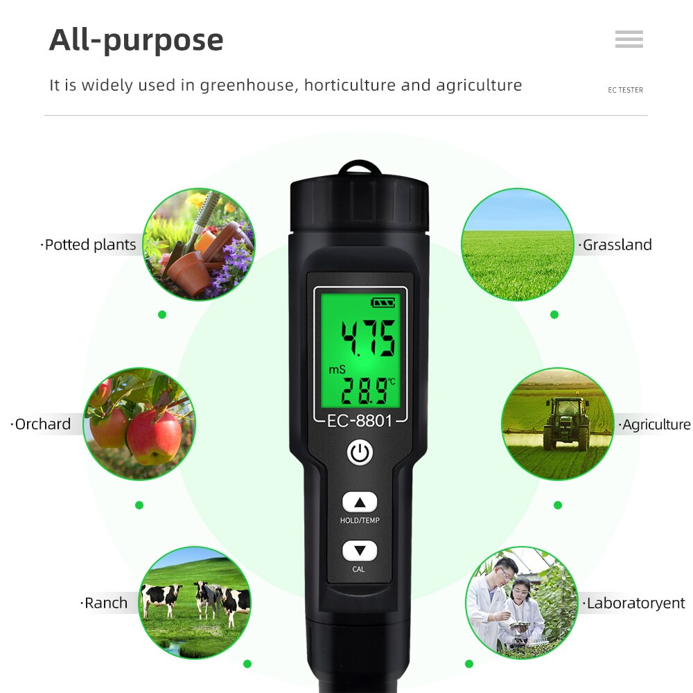 2 In 1 Bodem Tester Ec Temperatuur Soil Meter Farm Meting Backlit Display Verwisselbare Elektrode Waterdichte Test Planten