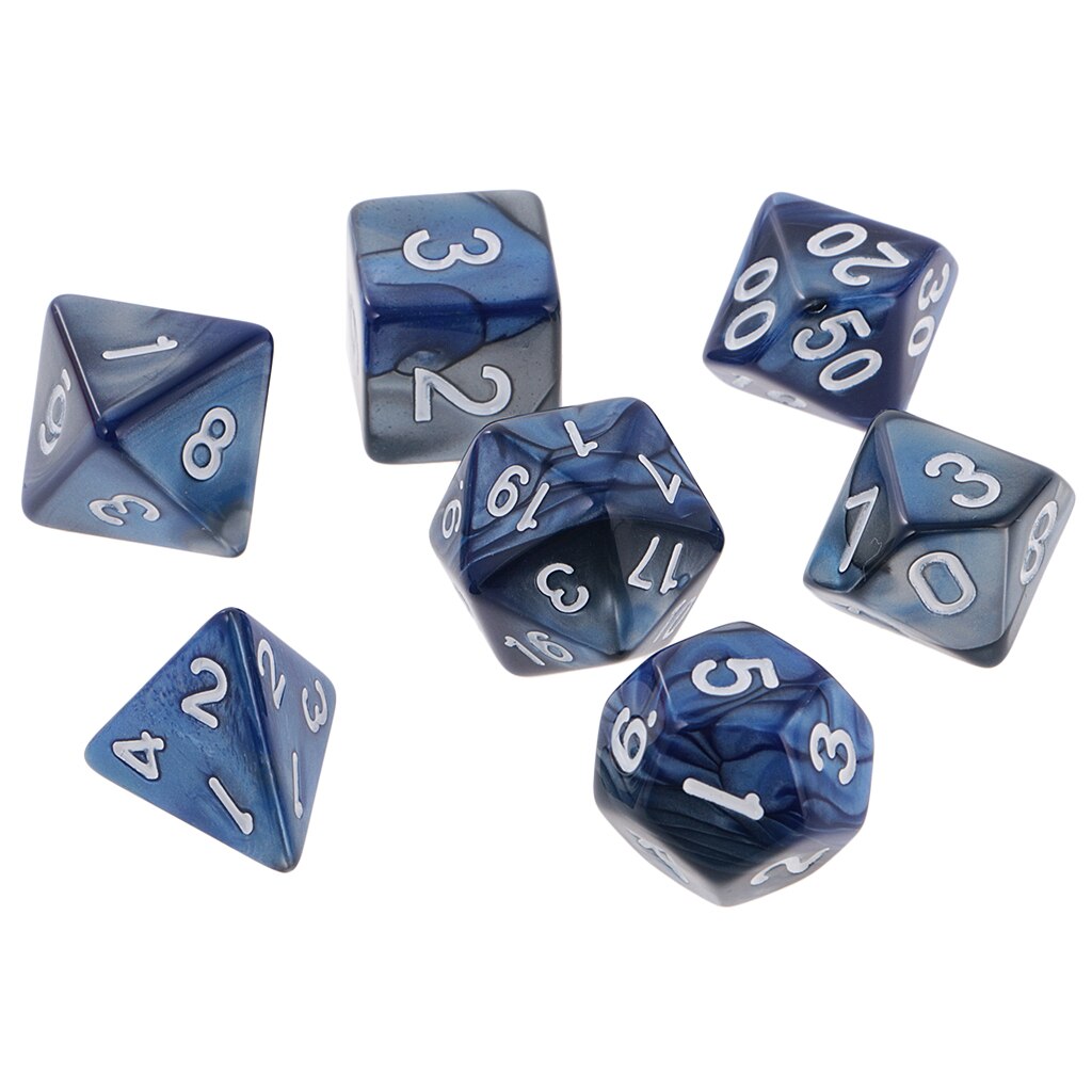 7Stck polyedrisch Würfel D20 D12 D10 D8 D6 D4 für Würfel Tisch Spiel: Blau Silber-