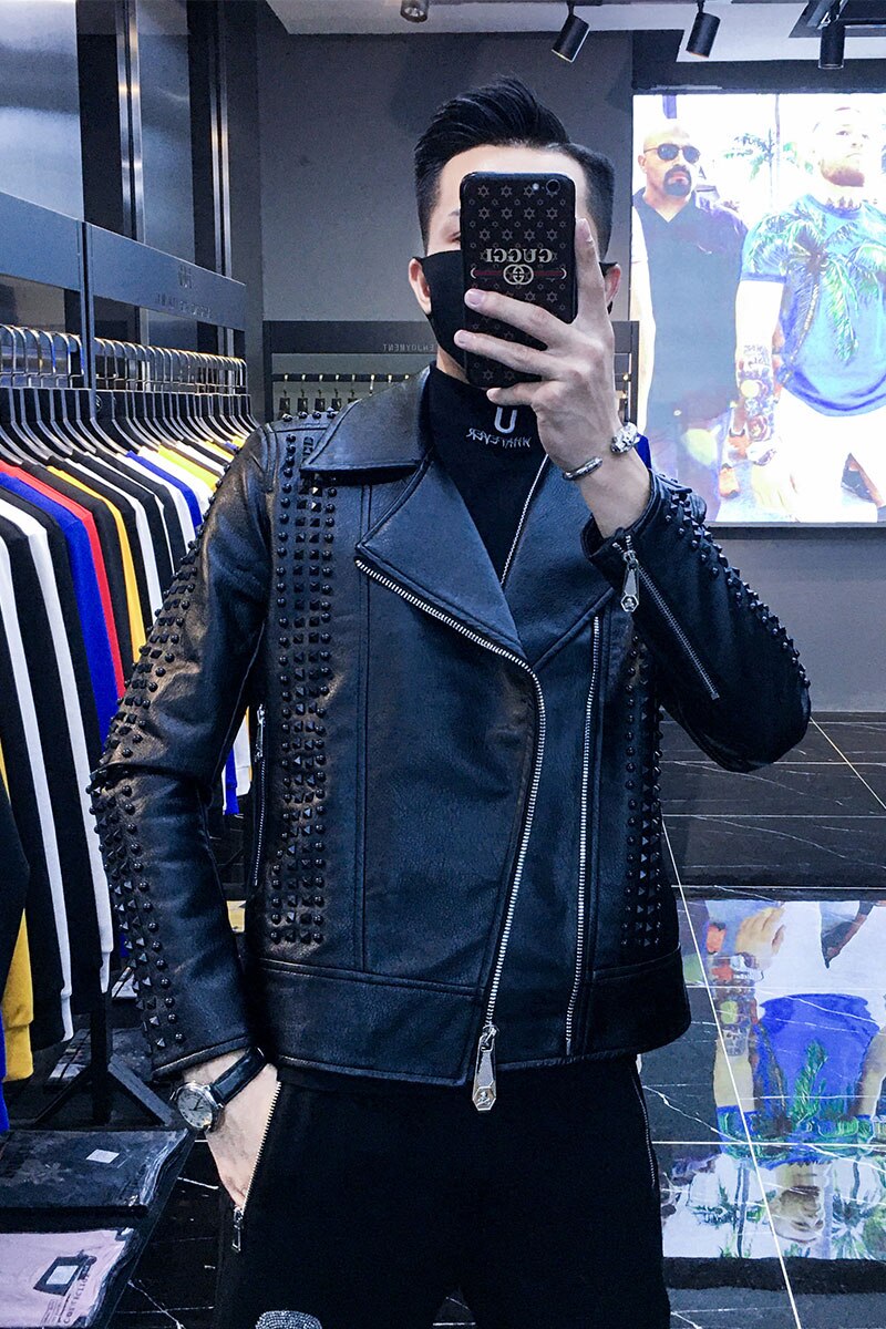 Veste en Faux cuir pour hommes, Punk Rock DJ scène veste en cuir pour hommes Jaqueta Masculina Couro hommes veste en Faux cuir à Rivet de