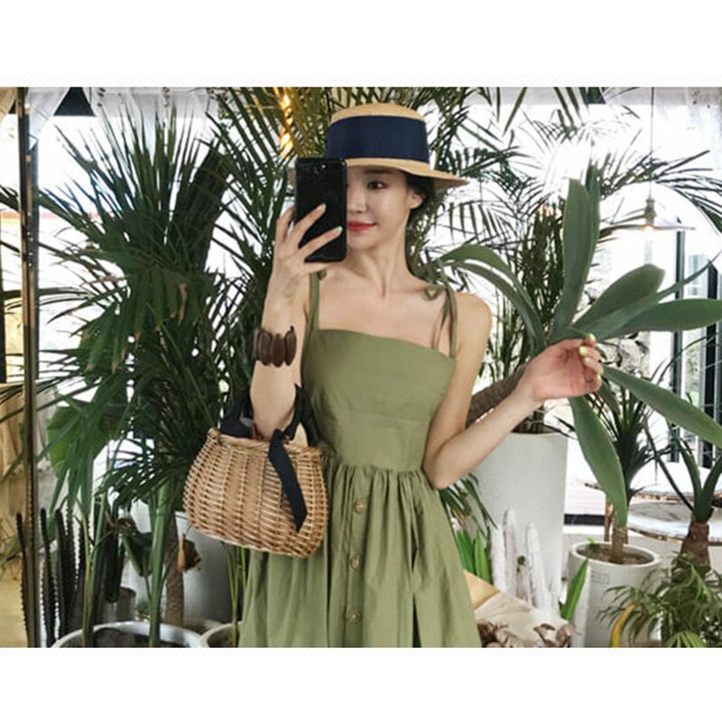 Woven Oval Wicker Handbag Basket Purse Retro Summer Women Straw Tote Bags -B5