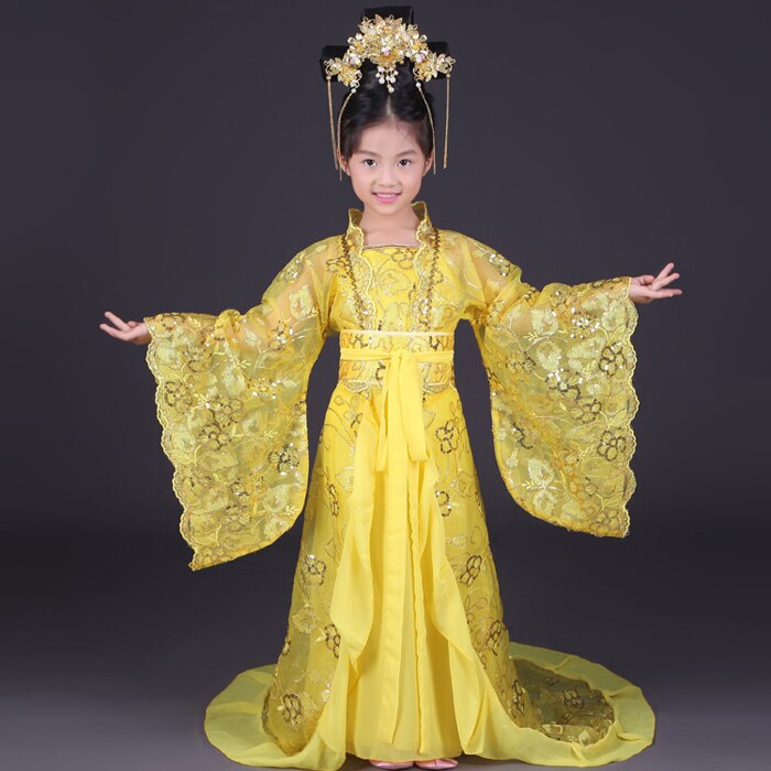 Royal Kinderen Keizerin Wu Zetian Kostuum Meisje Chinese Traditionele Dans Kleding Kids Tang-dynastie Prinses Hanfu Staart Kleding