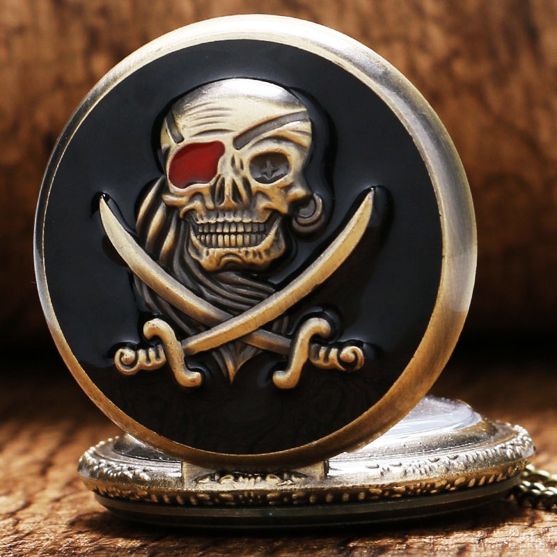 Retro pirater skalle i ett stycke fickur steampunk hängande klockor  p419
