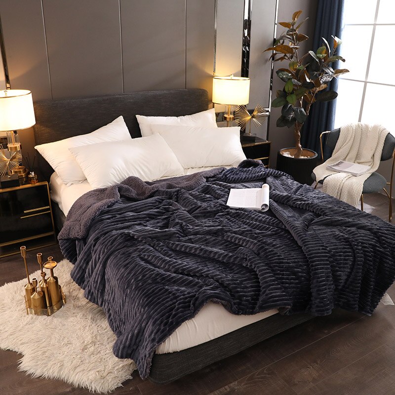 Gestreepte dubbelzijdige dikke deken winter super warme thuis slaapbank sprei luxe koraal fleece kasjmier lakenhoes: Model 6
