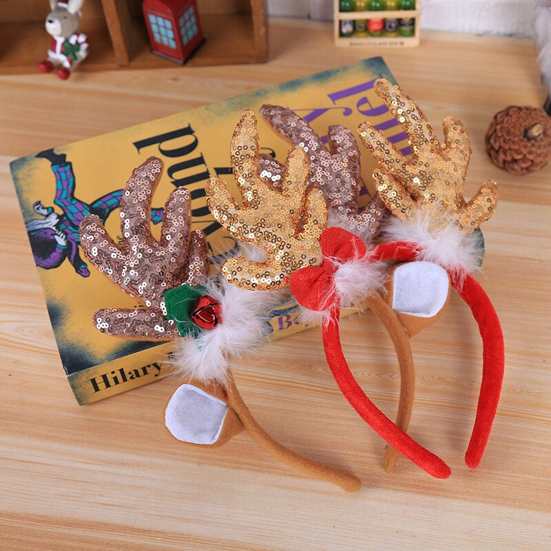 Kerst hoofdband schattige rendierhoorns dames meisjes elanden gewei haarband jaar decoraties grote geweien met strik gouden pailletten