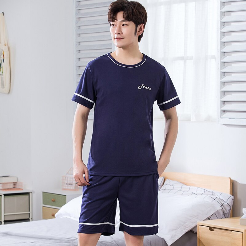 Pyjama Männer 4XL Sommer Dunkelblau Freizeit Zeit verlieren Reine Baumwolle Kurzarm kurze Hose Jugendliche Routine Hause Tragen Einrichtung Dienen: XL