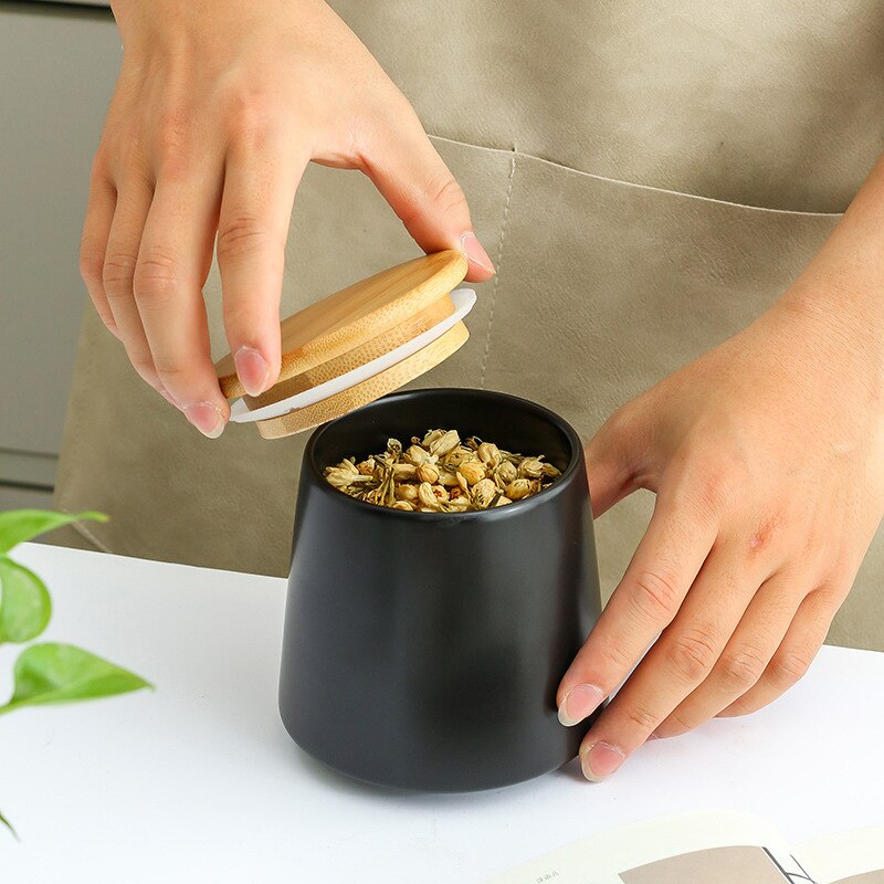 Tarro sellado de cerámica nórdico con tapa, recipientes de almacenamiento de granos variados de cocina, frasco de almacenamiento de alimentos, organizador de café y té