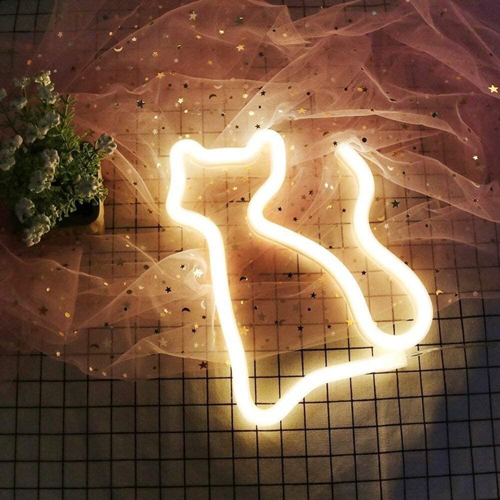 Cat Shape Cute Neon Lights LED Warm white Cat Light Night Light for Kids Room Decorative Light Baby Birthday