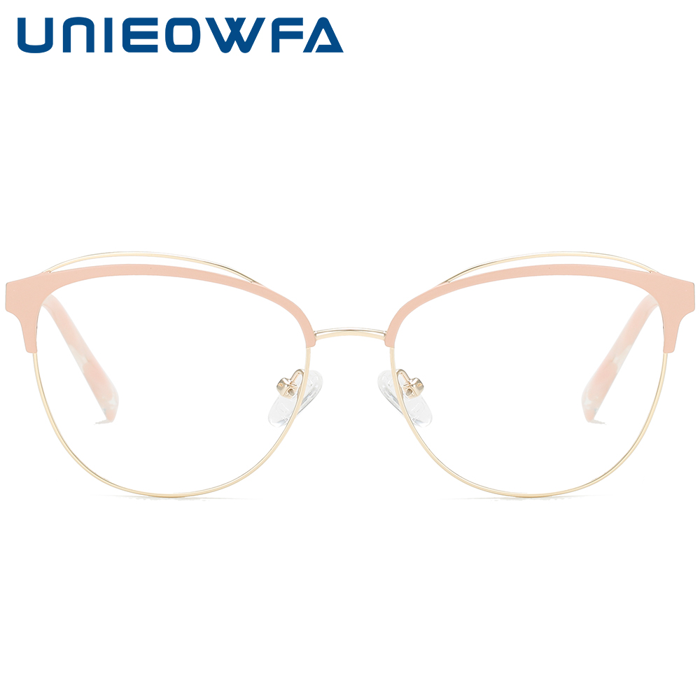 Stainless Steel Cat Eye Glasses Frame Women Optical Prescription Eyeglasses Frame Ladies Myopia Brand Spectacles Female