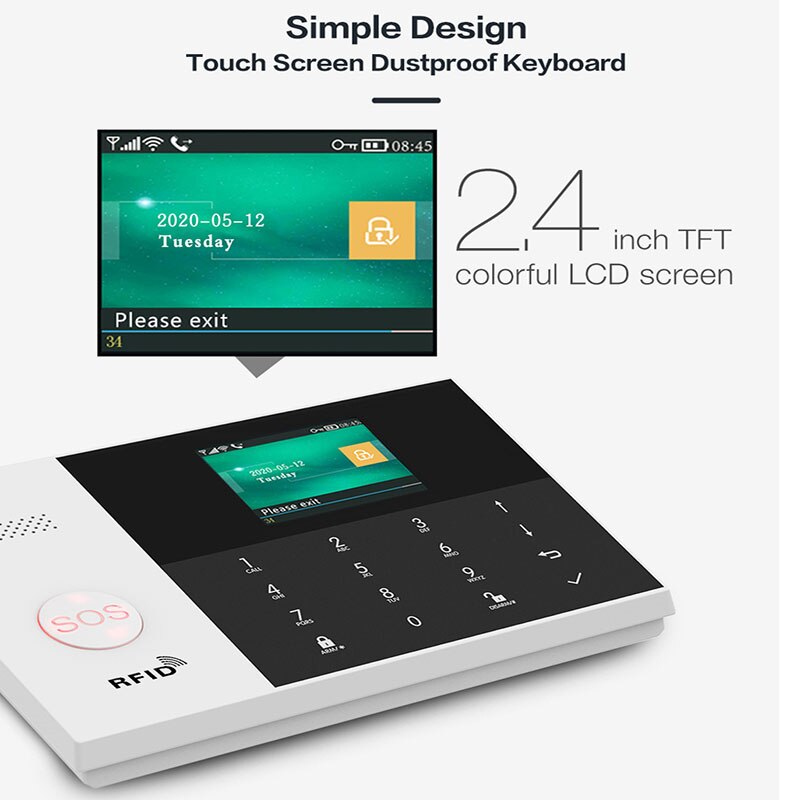 433Mhz Wifi Gsm Alarmsysteem Motion Sensor Sim Sms Gprs Tft Lcd Touch Toetsenbord Bedraad Draadloze Beveiliging alarm Kits