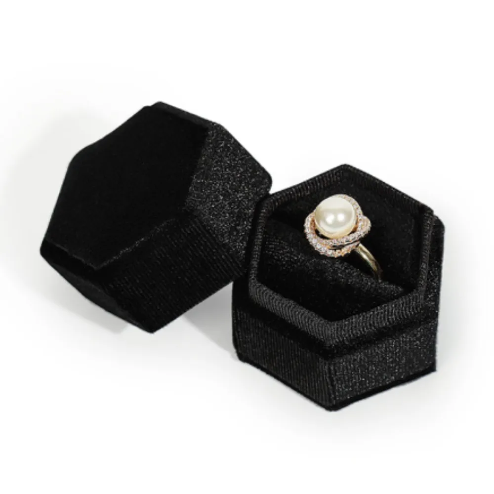 Caja octogonal de pana para anillos de boda, organizador de anillos de propuesta de compromiso, almacenamiento portátil, joyero Vintage,