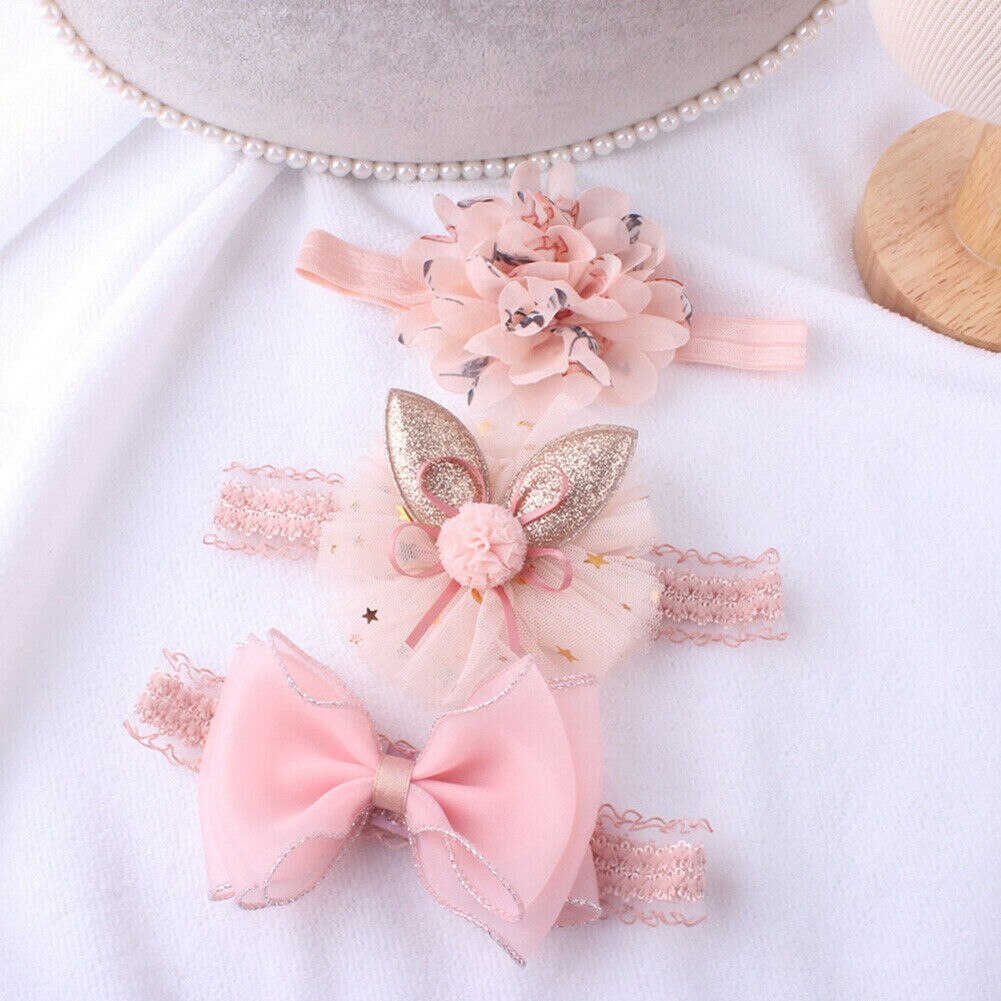 Baby Accessoires Schoonheid 3 Stks/set Baby Meisjes Baby Peuter Bloem Boog Hoofdband Kant Elastische Haarband Kroon 0-3T: F