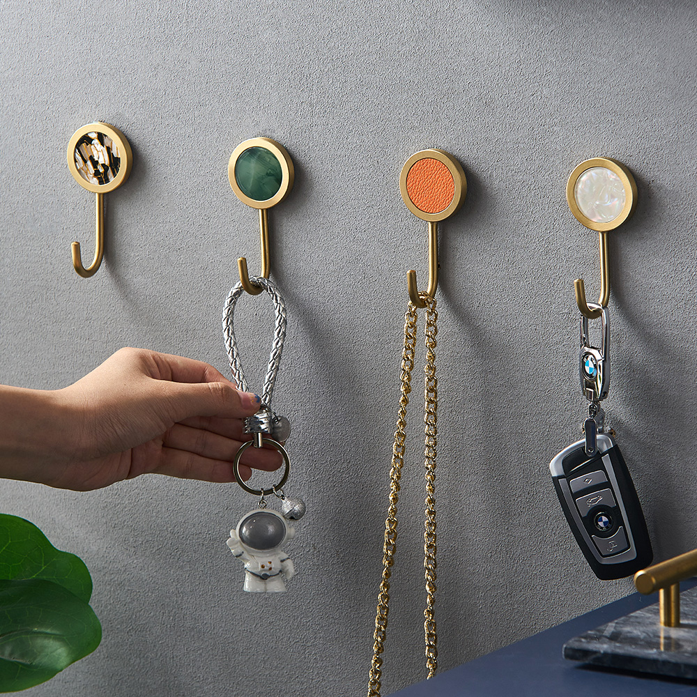 Nordic Home Decoration Accessories Brass Round Hook Living Room Wall Decoration Adhesive Hangers Key Hook Wall Hanger