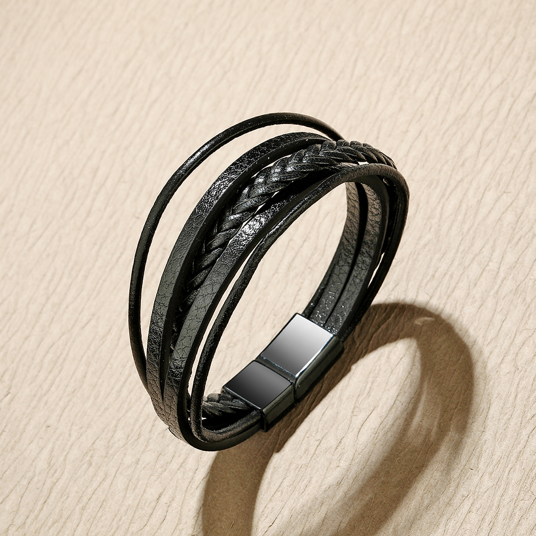 Nedar Trendy Lederen Armbanden Voor Mannen Vrouwen Rvs Multilayer Gevlochten Touw Bangle Voor Mannelijke Vrouwelijke Handgemaakte Sieraden