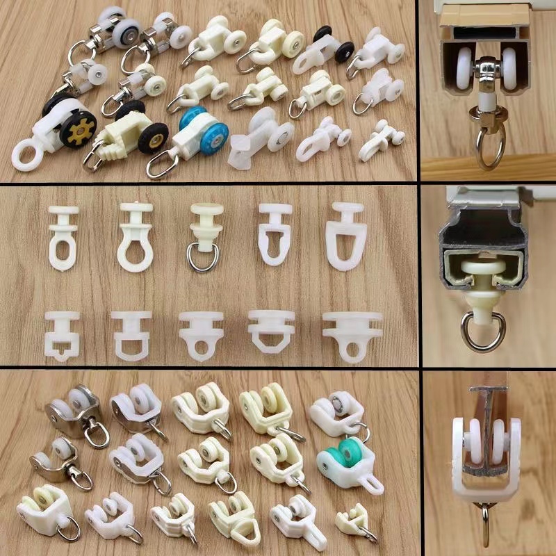Guía de polea para riel de cortina, pista recta, rueda de cortina curvada, gancho para cortina, varillas de cortina, accesorios de decoración de habitación, 10 Uds.
